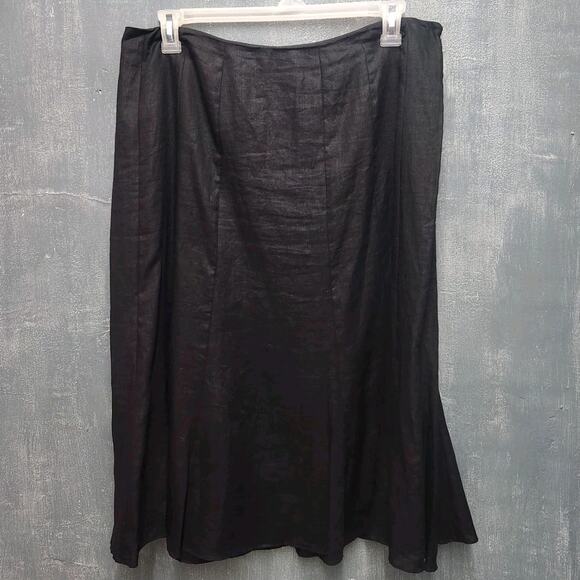 Lauren Ralph Lauren Black 100% Linen Midi Flared A Line Skirt 14W - Picture 2 of 11